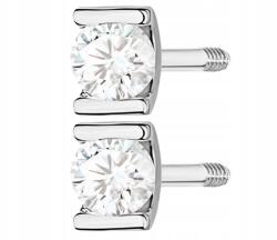 ZŁOCISTO Fehér Arany Fülbevaló Brilláns Gyémántszemes Csavaros Záródású 585 Arany Ajándék Gravírozás (DLA DZIEWCZYNY NARZECZONEJ)