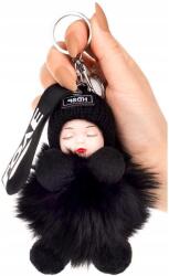 EdiBazzar Kulcstartó pompon kézitáska baba fekete bolyhos baba medál (Brelok pompon do kluczy torebki)