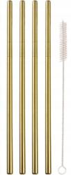 Cardsplitter Fém Szívószál 4 darabos Ökológiai Zero Waste Szívószál tisztító kefe, Arany színű (2579577CS)