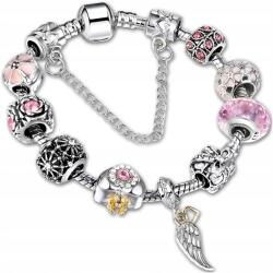 EdiBazzar Moduláris karkötő Charms Beads Ezüst Női Elegáns levél medál (Srebrna bransoletka modułowa z charmsami liść)