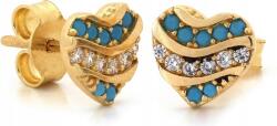 Lovrin Arany fülbevaló 585 szív alakú kék kövekkel és cirkóniákkal, stekkeres