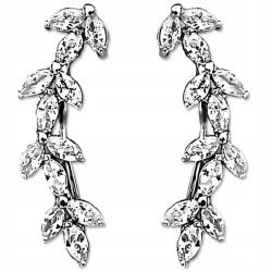 Lovrin 925-ös ezüst fülbevaló, ágak fehér cirkóniákkal, elegáns minta, ajándék (Lovrin)