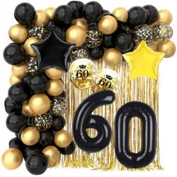 Lewer Szett Lufik 60. születésnapra szám dekoráció Fekete Arany függöny Erős