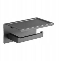 Falra Szerelhető Toalettpapír Tartó Fürdőszobába Polccal, Matt Szürke Acél (TB000024)