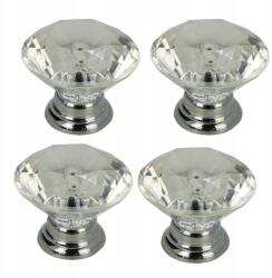 B&B 4 db Kerek bútorfogantyú, ezüst színű "Gyémánt" stílusú fiókgombok, glamour (Z4 G101 SR)