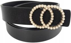 EdiBazzar Női fekete bőr öv nadrághoz arany gyöngy csat (5904107128955)
