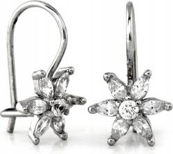 Lovrin 925-ös ezüst női fülbevaló, virágos, cirkónia köves, klasszikus, divatos, akasztós