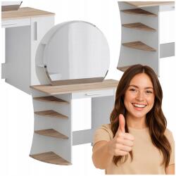 Vicco Fésülködőasztal tükörrel, fehér/tölgy színű, lányoknak, kozmetikai asztal (Almine)