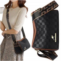 EdiBazzar Elegáns fekete közepes méretű női válltáska postás táska bőr kézitáska (Elegancka czarna średnia listonoszka)