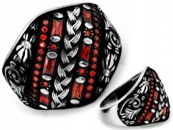 Lovrin Nagy r22-es gyűrű oxidált 925-ös ezüstből, piros cirkóniákkal, 7, 71g