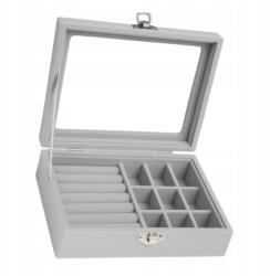 EdiBazzar Ékszerdoboz, üvegfedél, szürke, 20×15×5cm (Szkatułka Na Biżuterię Kuferek Organizer)