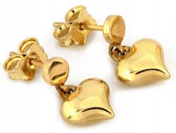 Lovrin Arany 585 14kt fülbevaló, stekkeres, lógó, fújt szívecskékkel, 1.40g