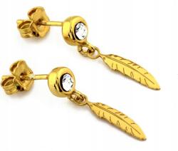 Lovrin Női ezüst fülbevaló, aranyozott, cirkónia köves, 925-ös, lógós toll alakú, bedugós