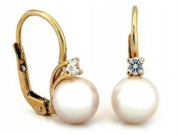 Lovrin Elegáns, 585-ös arany fülbevaló, angol kapcsos, gyönggyel és cirkóniával díszítve, 14 karátos