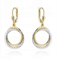 Lovrin Arany fülbevaló 585, lógó karika, kétszínű arany, gyémántcsiszolt karikák 14k (Lovrin)