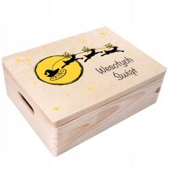 Creative Deco Karácsonyi díszdoboz ajándéknak, karácsonyi üdvözlettel, gravírozott, 40x30x14 cm (JANCDSD140CUSTOMCHRISTMASSLEIGHFBM)