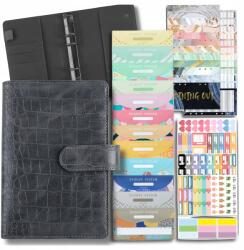  A6-os jegyzetfüzet tervező szett szervező iratrendező pénzügyi költségvetés-tervező megtakarító (Notes A6 planer organizer segregator czarny)