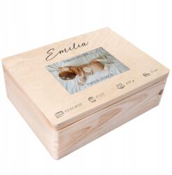 Creative Deco Fából készült doboz gyermeknek névvel, ajándék születésre, első születésnapra, 40x30 cm (JANCDSD140BCUSTOMPHOTOBMEMFBM)