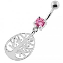 Lovrin Ezüst 925 köldökpiercing rózsaszín fa mintával, ajándékba, látványos, divatos (Lovrin 63203)