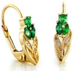 Lovrin Arany fülbevaló 585 tulipán formájú, zöld cirkónia kövekkel, angol kapcsos