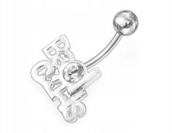 Lovrin Ezüst 925 köldökpiercing fehér felirattal, divatos, látványos mintával ajándéknak is kiváló (Lovrin 63221)