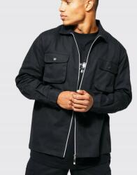 Boohoo Fekete Ing Vékony Egyenes Zsebek Cipzár Pamut Cipzár Boohoo L