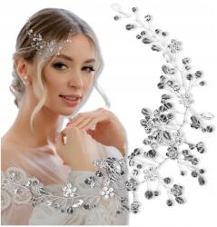 EdiBazzar Hajpánt dróttal esküvőre, menyegzőre, ezüst színű, gazdagon díszített, menyasszonyi kontydísz cirkónia kövekkel (Opaska Na Druciku Ślub Wesele Srebrna Bogata)