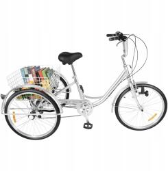  24 hüvelykes háromkerekű kerékpár, 6 sebességes, balett stílusú, csomagtartóval, lámpával, ezüst (8050265958938)