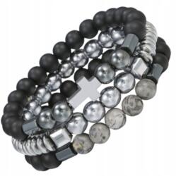 EdiBazzar Divatos karkötő szett kereszttel, matt fekete gyöngyökkel (Zestaw modnych bransoletek z krzyżem czarne)