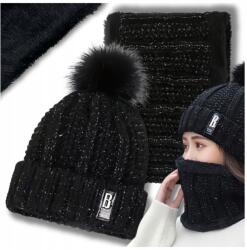 EdiBazzar Meleg Téli Kötött Szett Női Téli Sapka Bélelt Kéménygallér Mintás (5905884078570)