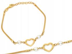 Lovrin Ezüst karkötő aranyozott, gyöngyökkel és szívvel, 925-ös finomságú, súlya 2, 95g, mérete 20 (60090529)
