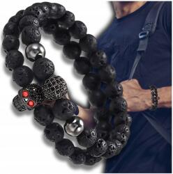  Férfi karkötő szett, gyöngyökkel, koponyával, fekete szintetikus kövekkel (bransoletek z czaszką czarne kamienie) - allegro - 1 515 Ft