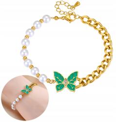  Elegáns, aranyozott karkötő, 18K arannyal bevont sebészeti acélból, pillangó motívummal, női (BRANSOLETKA ZE STALI CHIRURGICZNEJ 316L)