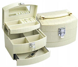 Lovrin Többszintű ékszerdoboz ekrü színben, tükörrel, fiókokkal, ékszertartó (Lovrin szkatułka)