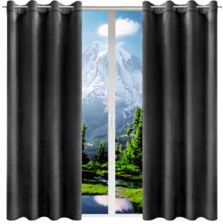 NOW-ART Kész függöny velvet 140x230 karikákkal, sima, Szett, fémgyűrűs (Zasłony welurowe na przelotkach czarny 230)