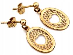 Lovrin Arany fülbevaló 585-ös függő, ovális medál áttört szív mintával, stekkeres