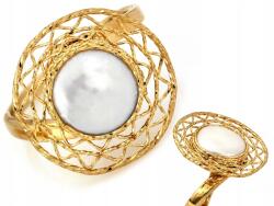 Lovrin Modern arany gyűrű 585 14kt gyöngyház berakással, áttört foglalatban, 3.96g (Lovrin)