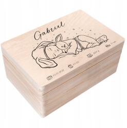 Creative Deco Gravírozott emlékdoboz ajándékba születésre, keresztelőre, születési adatokkal, 30x20x14 cm (JANCDSD130BCUSTOMBABYMEMBOYBOX)