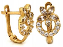 Lovrin Arany fülbevaló 585 14kt elegáns karika virágocska cirkóniákkal 1.44g