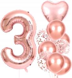 Rózsaszín Lufik 10db Harmadik születésnapra konfettivel