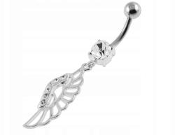 Lovrin Ezüst 925 köldökpiercing fehér szárnnyal, ajándékba, látványos mintával, divatos (Lovrin 63163)