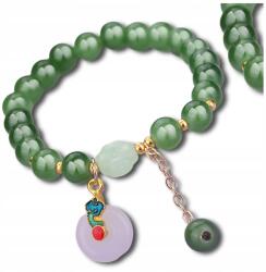  Női gumis karkötő medál arany gyöngyök golyók ajándék zöld (Bransoletka damska na gumce zawieszka)