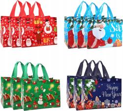 12 darabos karácsonyi ajándéktasak szett, 4 színben, 32x25x17 cm