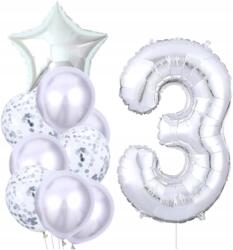 Ezüst Lufik 10db 3. Születésnapra Konfettivel