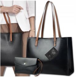 Bad&Bags Női Bőr Táska Fekete A4 Válltáska Shopper Táska Tágas Városi (BAD&BAGS Torebka damska na ramię A4 czarna)