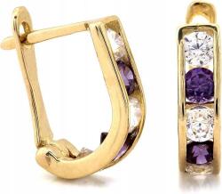 Lovrin Arany fülbevaló 585-ös finomságú, lila cirkónia kővel, elegáns ajándéknak (43791932)