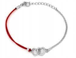 Lovrin 925-ös ezüst karkötő szívekkel, cirkónia kövekkel, piros zsinórral, 1.64g, divatos, 18-as méret (62435826)