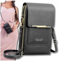 EdiBazzar Telefontartó táska, fekete, öko bőr, állítható pánt (5904107129679)