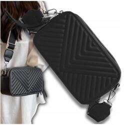 EdiBazzar Bőr kézitáska kis fekete válltáska elegáns steppelt női (Skórzana torebka mała czarna na ramię torba)