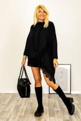 SHOPIKA Bluza tunica asimetrica din tricot negru cu dantela neagra aplicata Talie unica